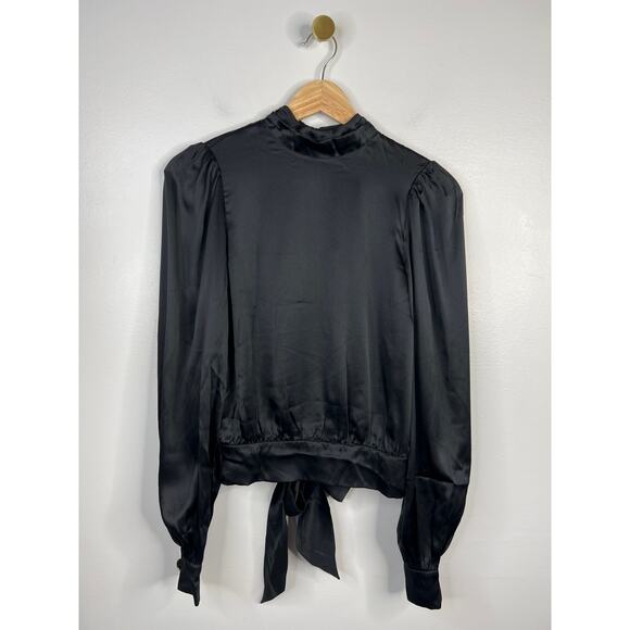 NWT Cami NYC Valencia Open Back Puff Sleeve Black Silk Long Sleeve Blouse Top - Picture 2 of 9